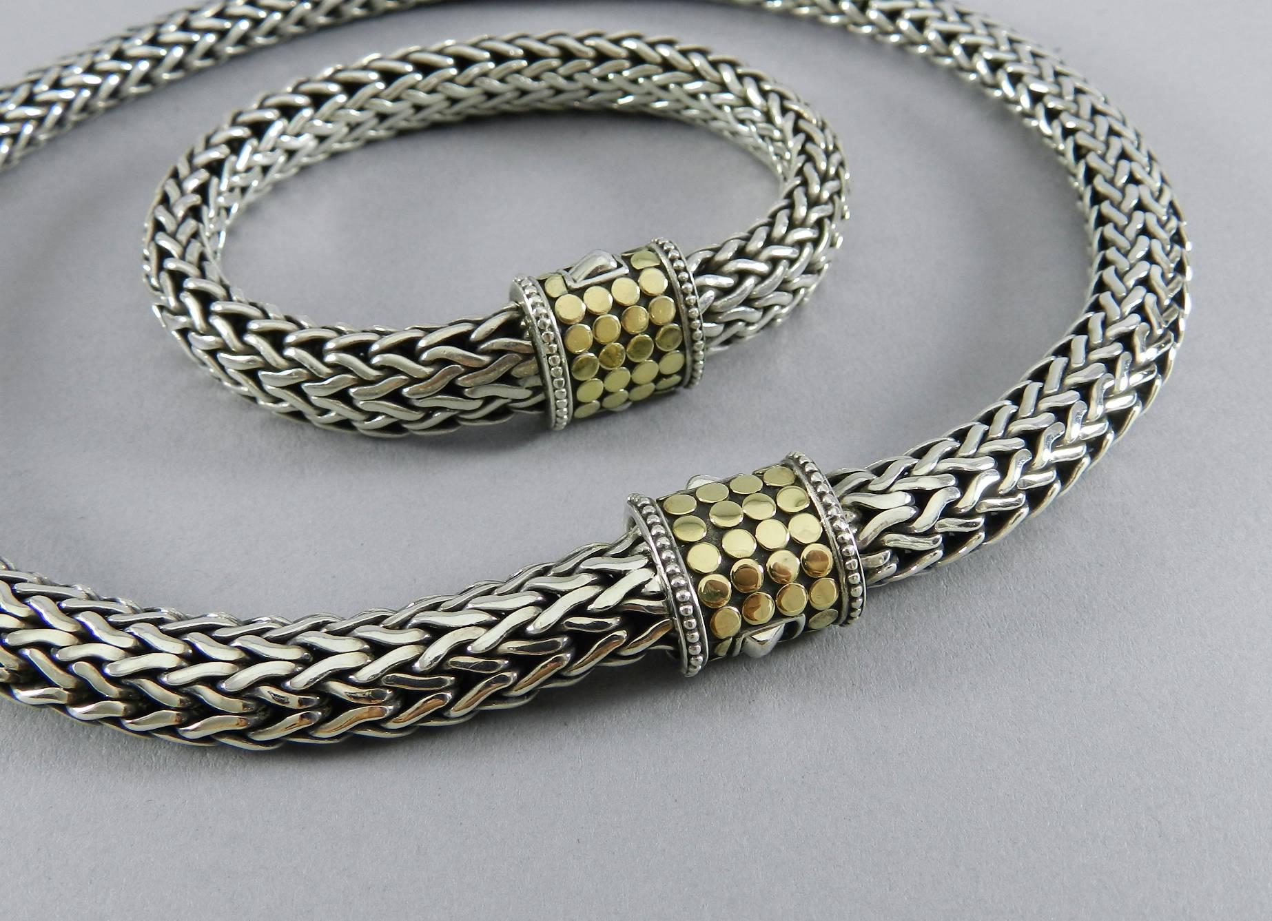 John Hardy Sterling Silver Classic Woven 18k Necklace and Bracelet Set 10.5 mm 1