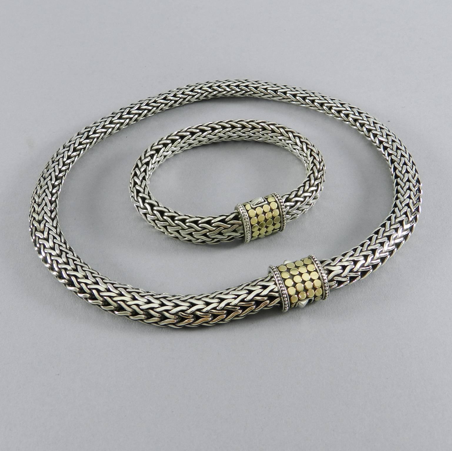 John Hardy Sterling Silver Classic Woven 18k Necklace and Bracelet Set 10.5 mm 3