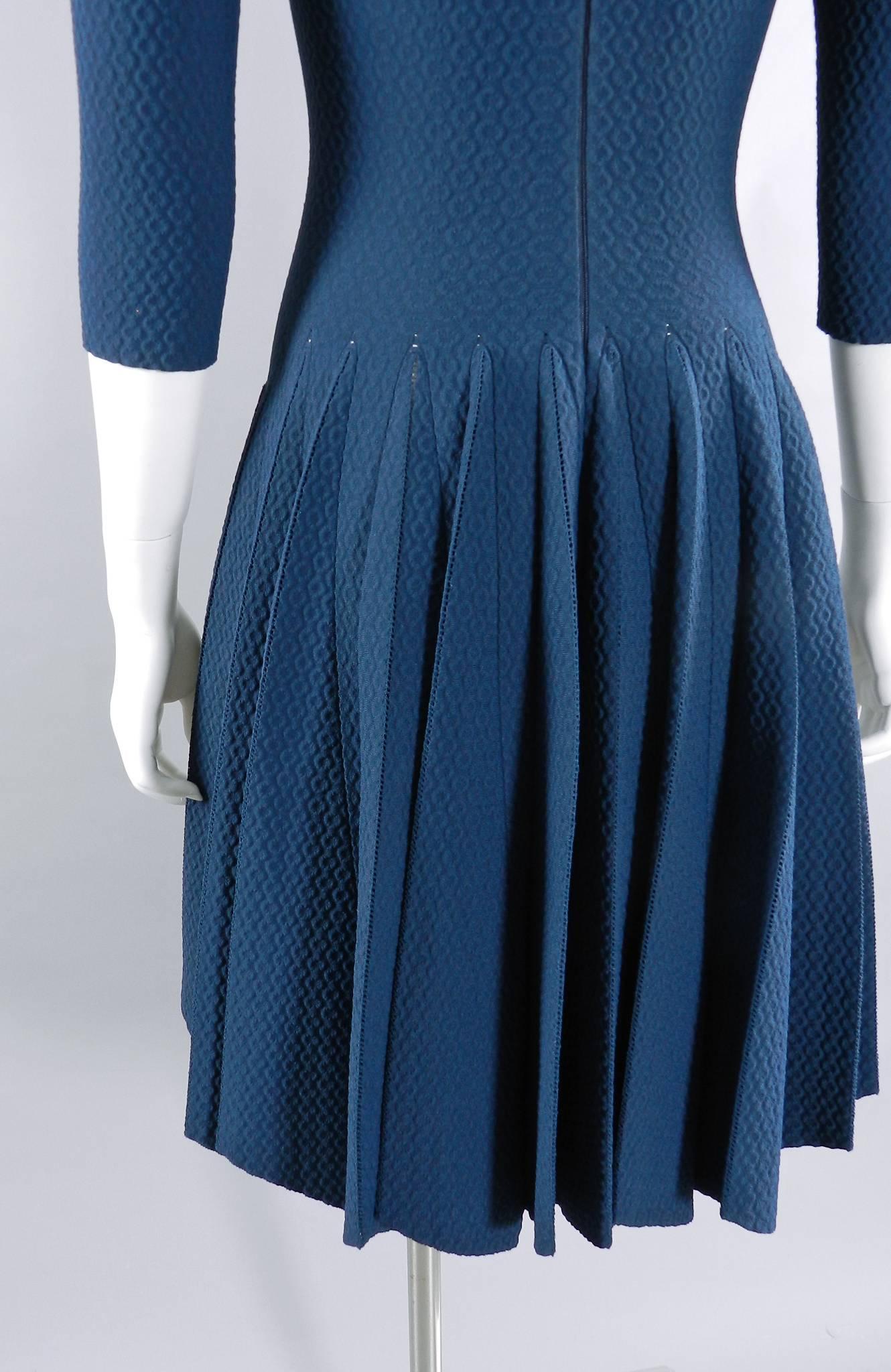 Alaia Prussian Blue Fit and Flare Knit Jersey Dress 1