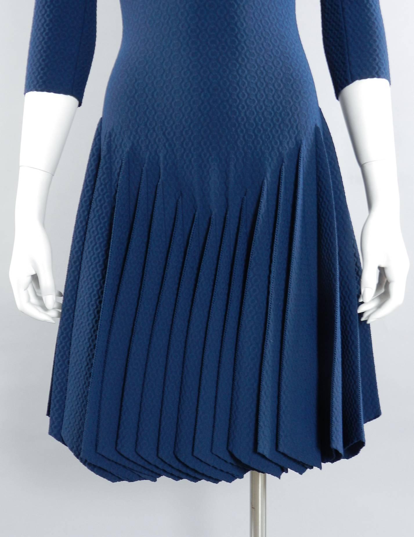 Alaia Prussian Blue Fit and Flare Knit Jersey Dress 2