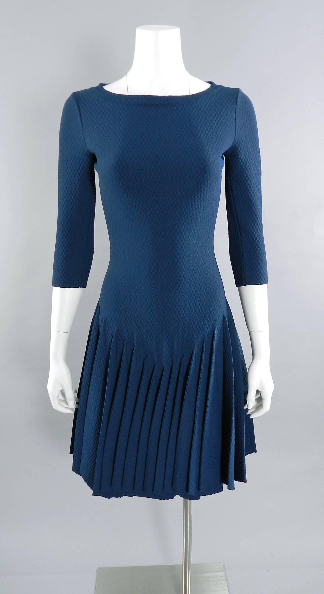 Alaia Prussian Blue Fit and Flare Knit Jersey Dress 5