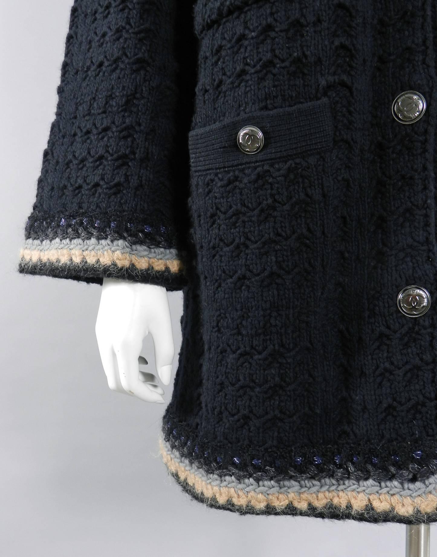 Women's Chanel 13B Black Cashmere Chunky Knit Sweater Coat