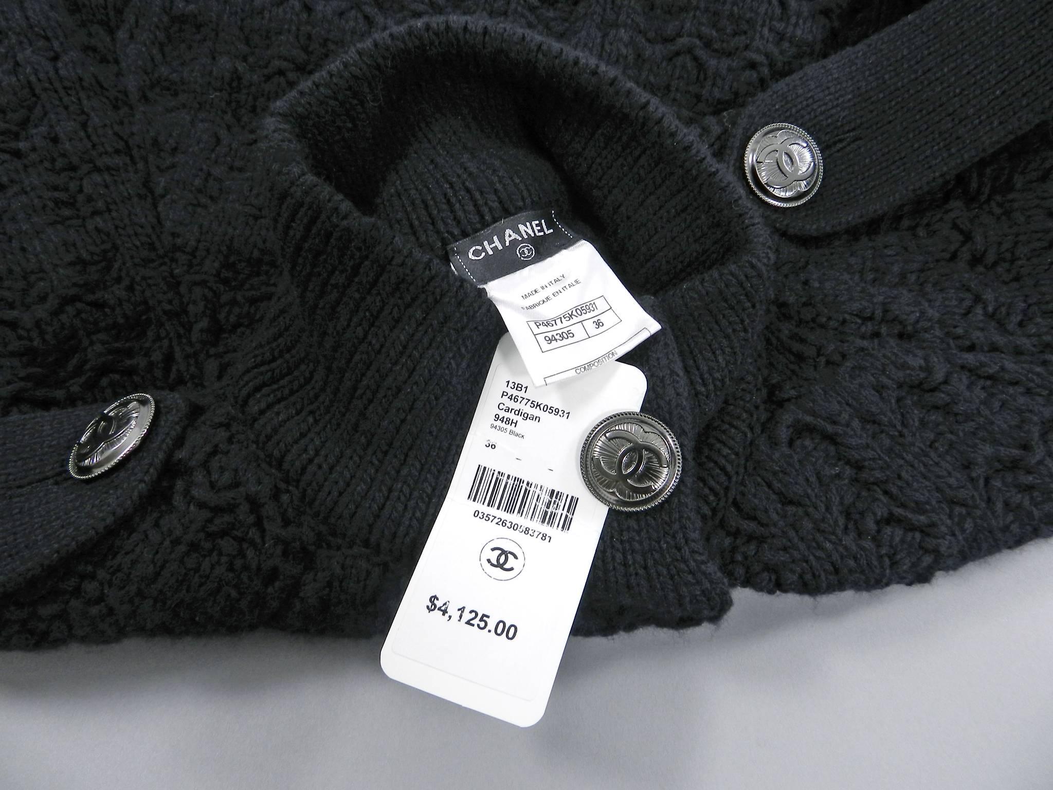 Chanel 13B Black Cashmere Chunky Knit Sweater Coat 1