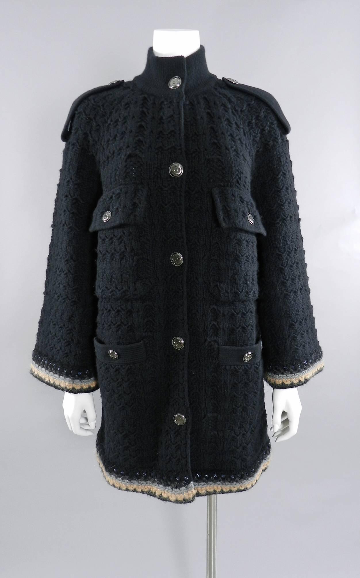Chanel 13B Black Cashmere Chunky Knit Sweater Coat 4