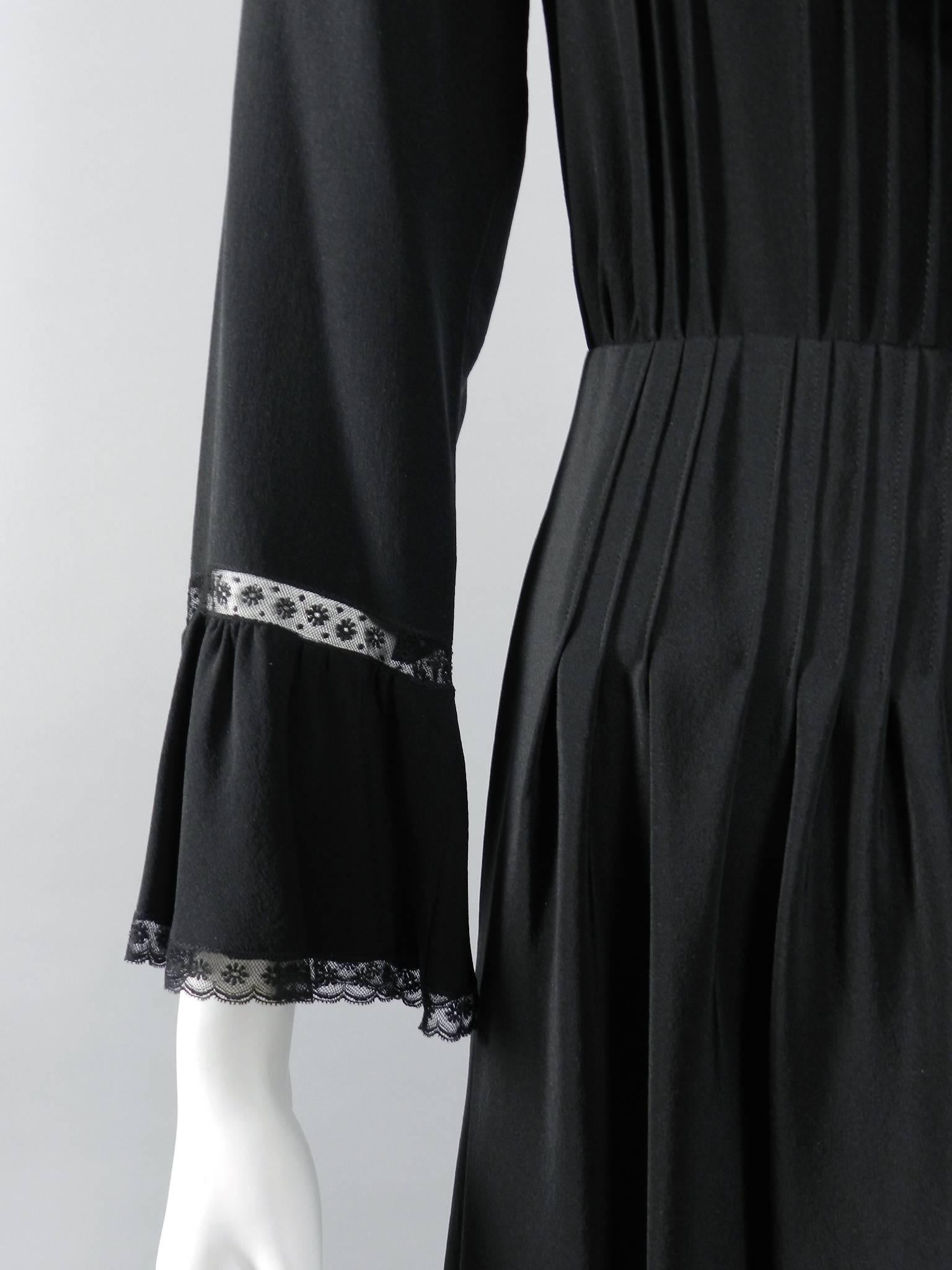 Women's Vintage 1970's Chloe by Karl Lagerfeld Black Silk Ruffle Dress