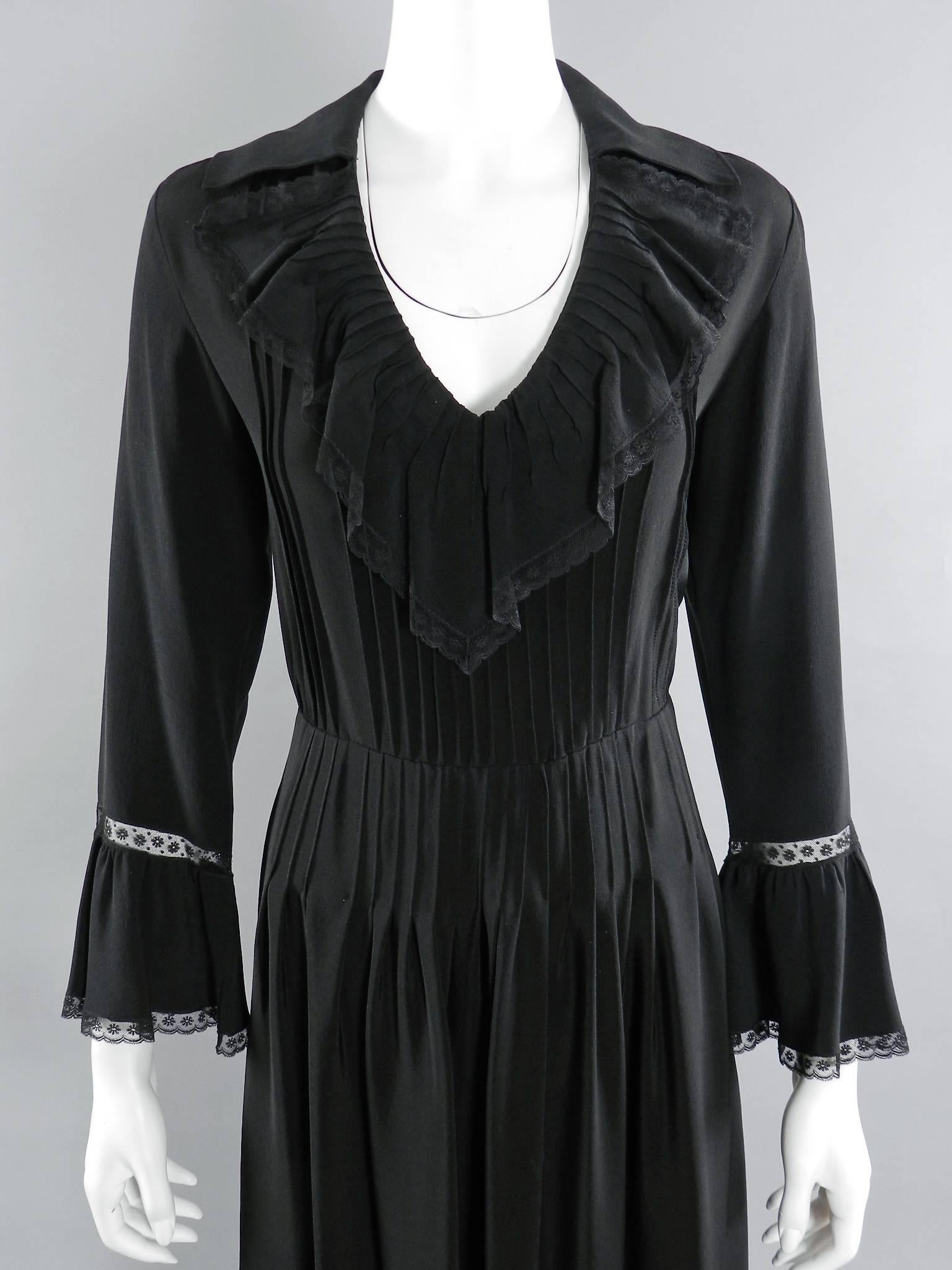 Vintage 1970's Chloe by Karl Lagerfeld Black Silk Ruffle Dress 1
