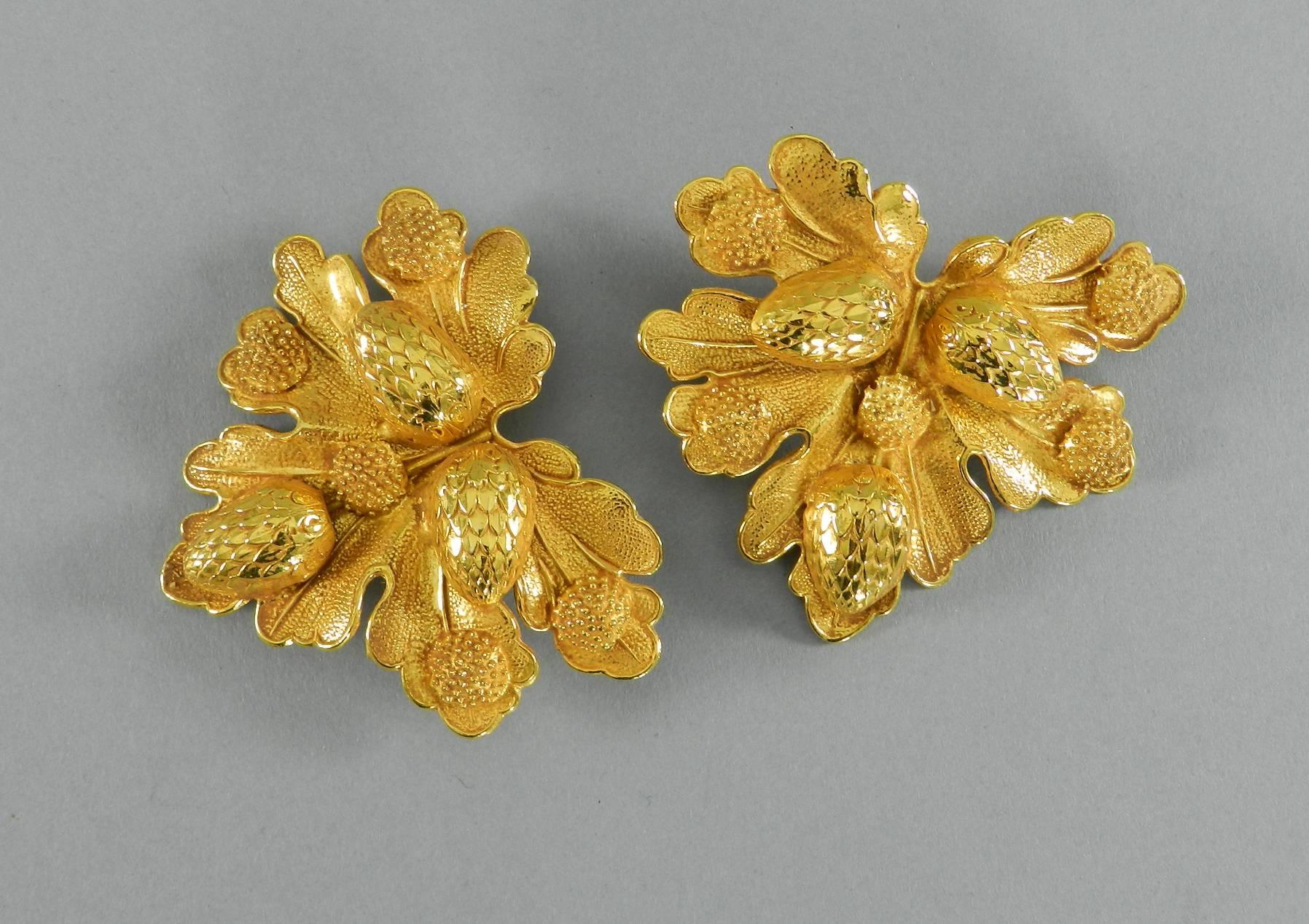Vintage Dominique Aurientis Gilt Statement Earrings In Excellent Condition In Toronto, ON