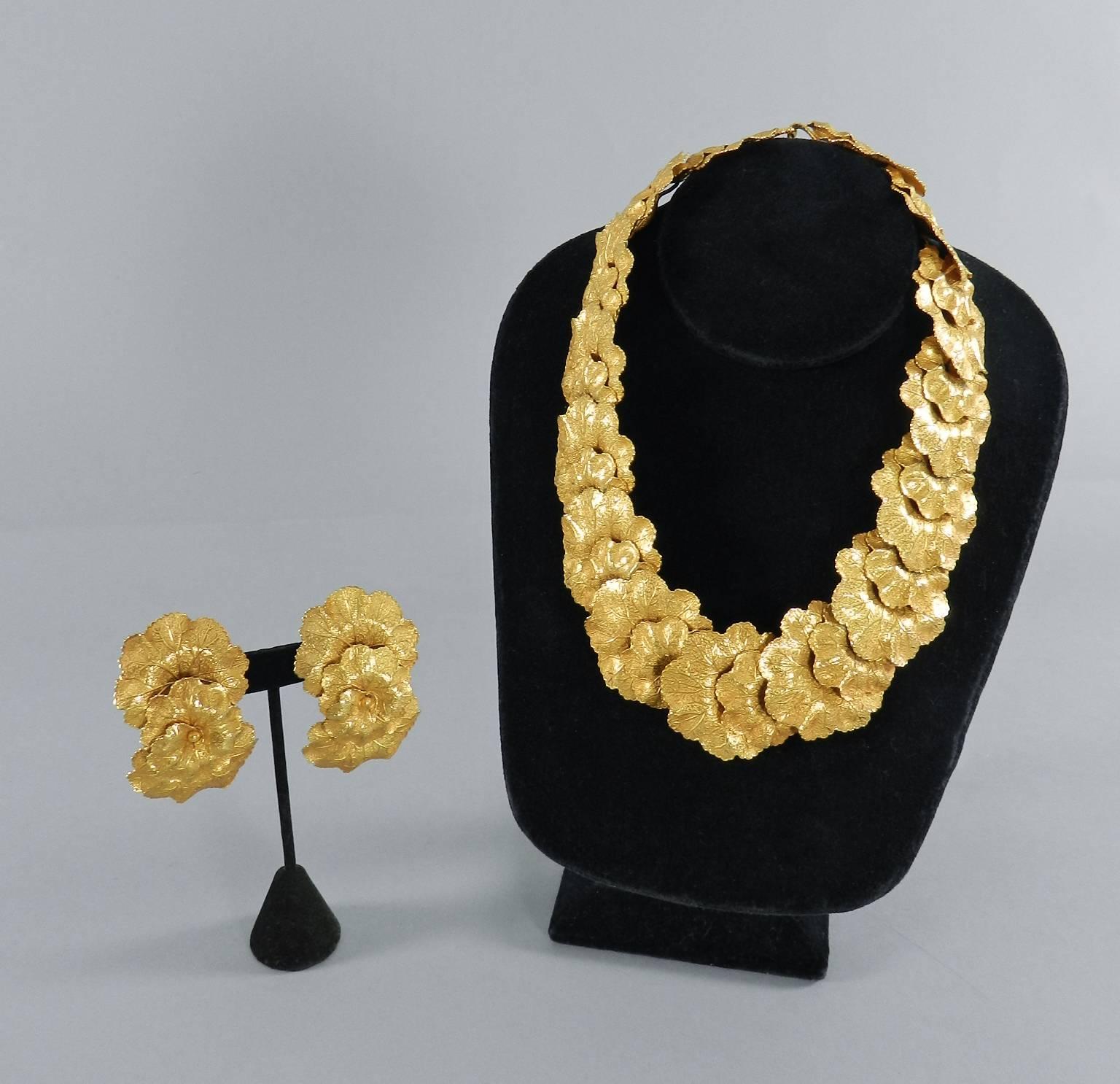 Dominique Aurientis Vintage Gilt Necklace and Earrings Set 1