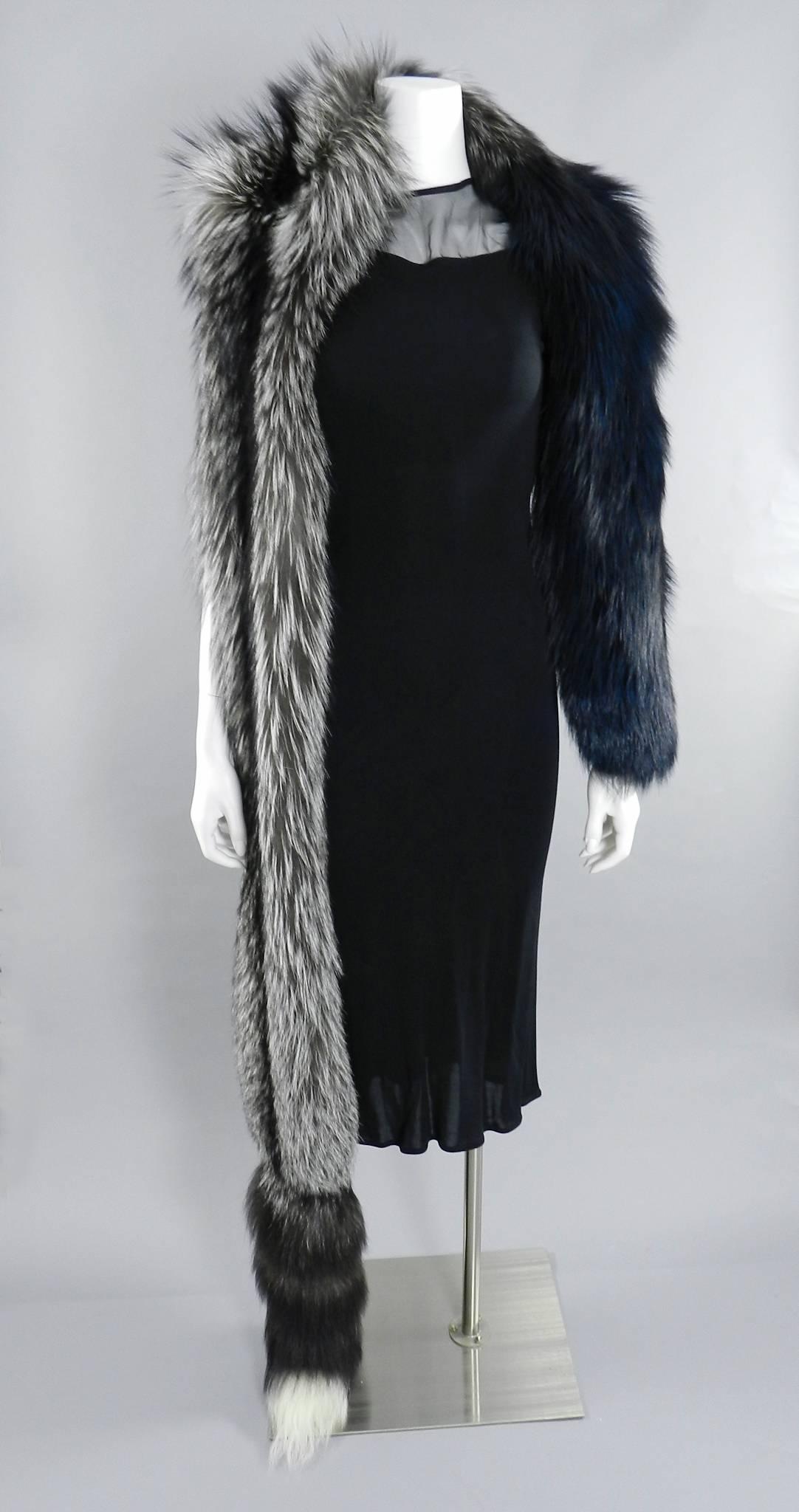 Black Lanvin fall 2010 Silver fox fur scarf / stole with 1 sleeve