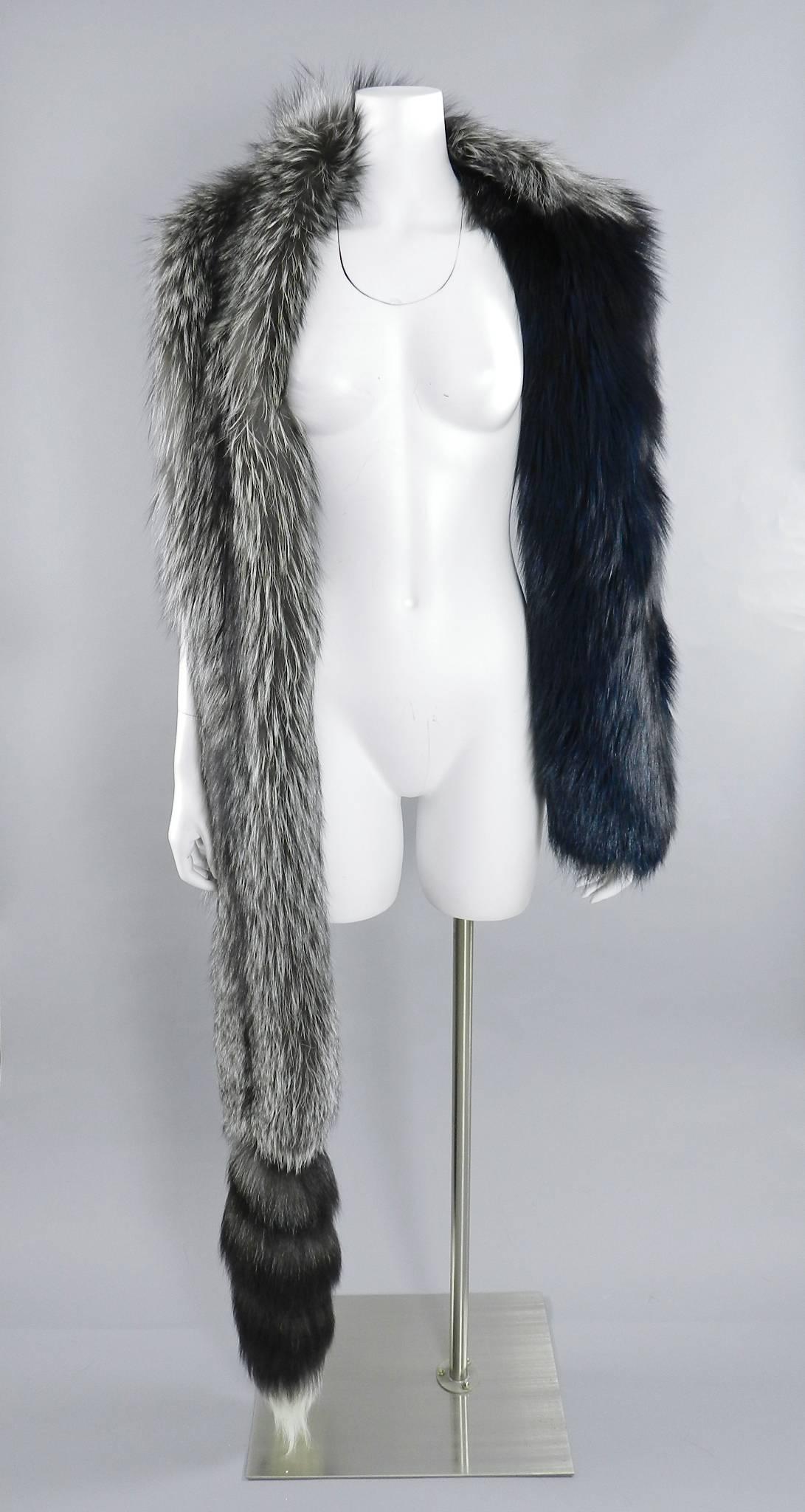 Lanvin fall 2010 Silver fox fur scarf / stole with 1 sleeve 5