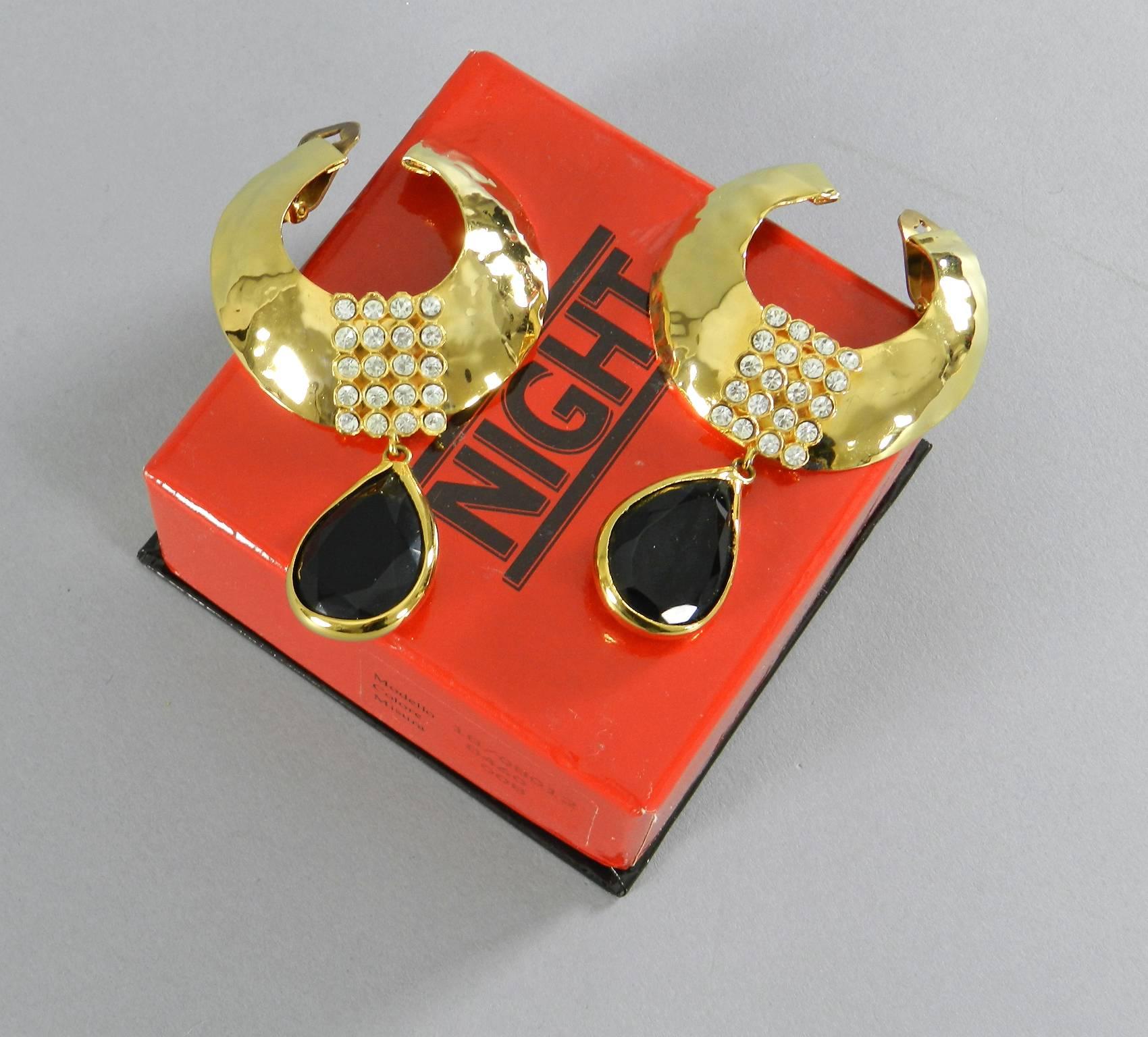 VALENTINO night vintage 1980's Huge Gold Statement Earrings In Excellent Condition In Toronto, ON