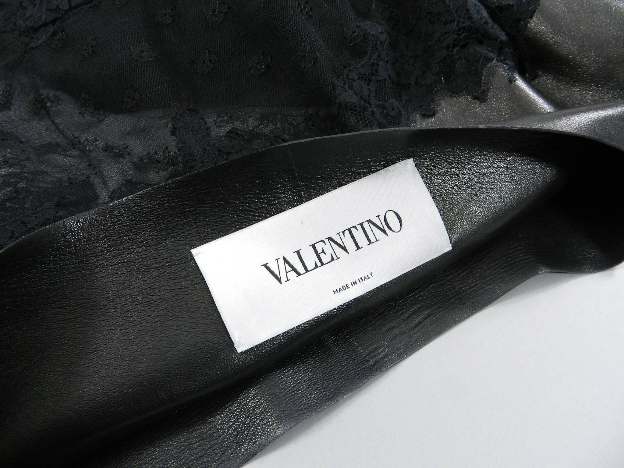 Valentino Black Lambskin Leather and Sheer Lace Caftan Tunic Top 1