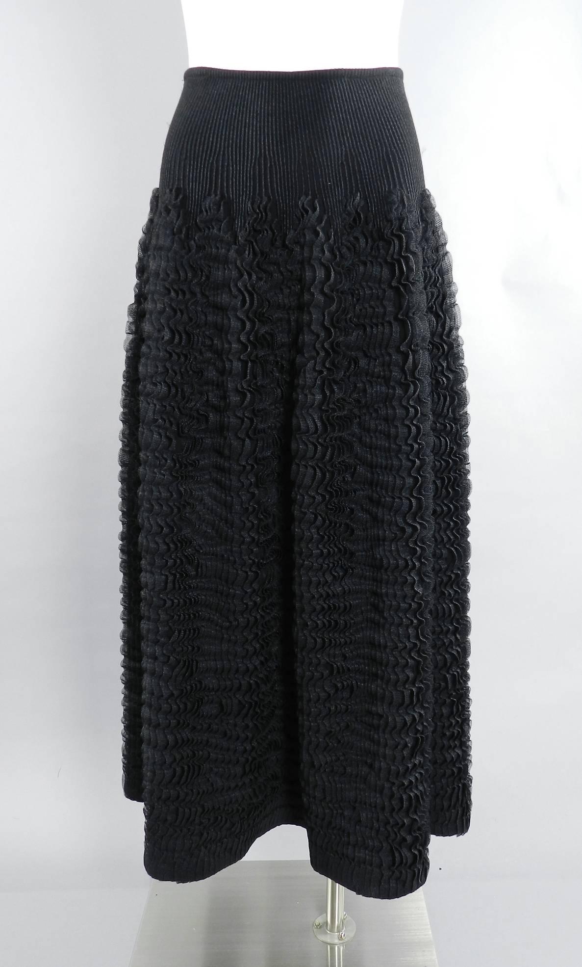 Alaia Black Knit Long Ruffle Skirt 1