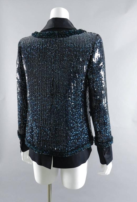 Chanel 11A Teal Lesage Sequin Runway Jacket with Tweed Trim at 1stDibs