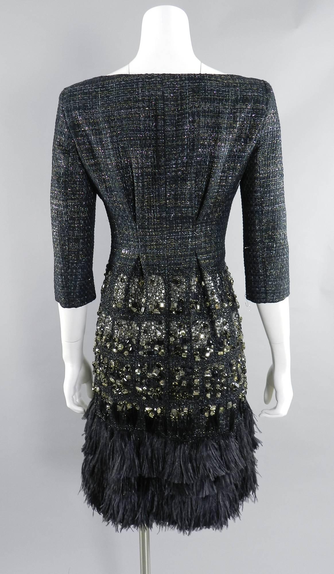 Giambattista Valli Haute Couture Crystal Beaded Feather Trim Jacket In Excellent Condition In Toronto, ON
