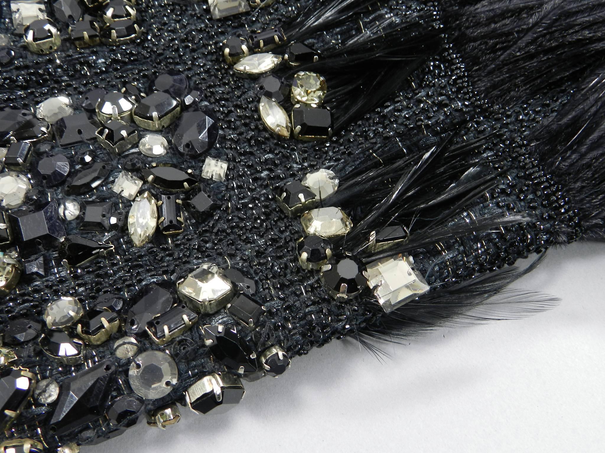Women's Giambattista Valli Haute Couture Crystal Beaded Feather Trim Jacket