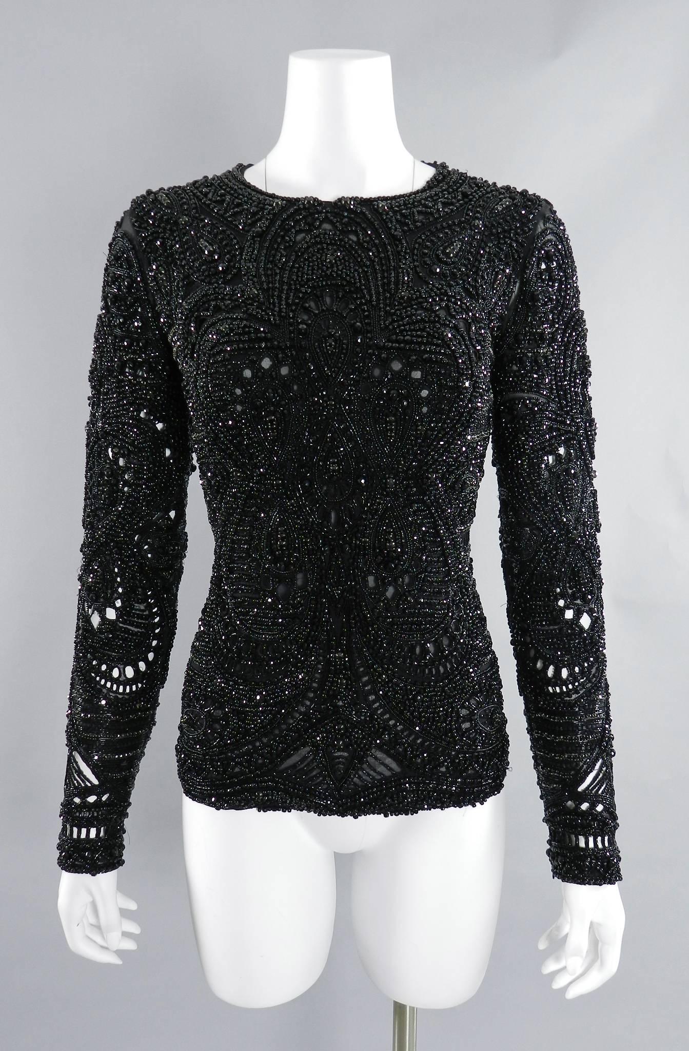 Emilio Pucci Fall 2013 Runway Heavily Beaded Black Evening Top / Shirt 6