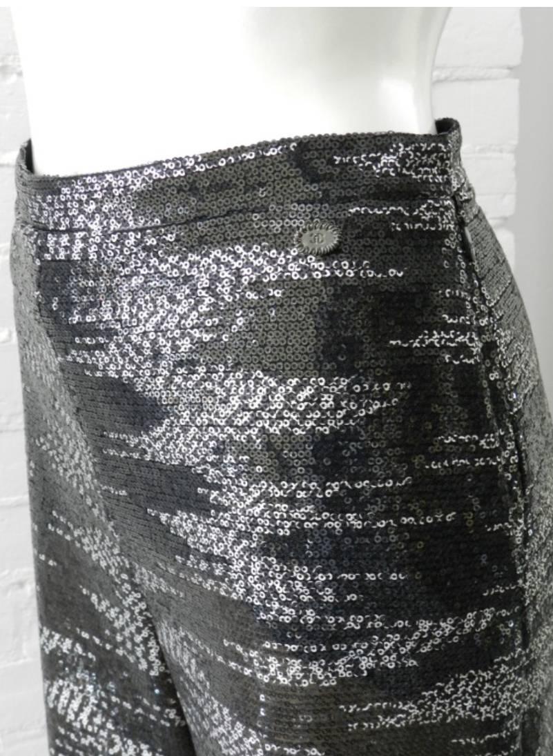 Women's Chanel Grey and white Silk Lesage Sequin Wide Leg Pants