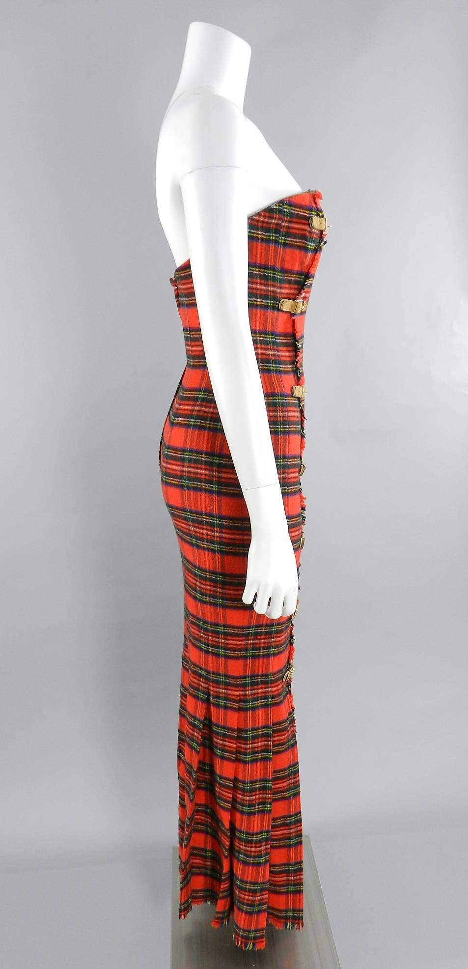 Women's Isaac Mizrahi Fall 1989 Extreme Kilt Runway Dress - Red Plaid