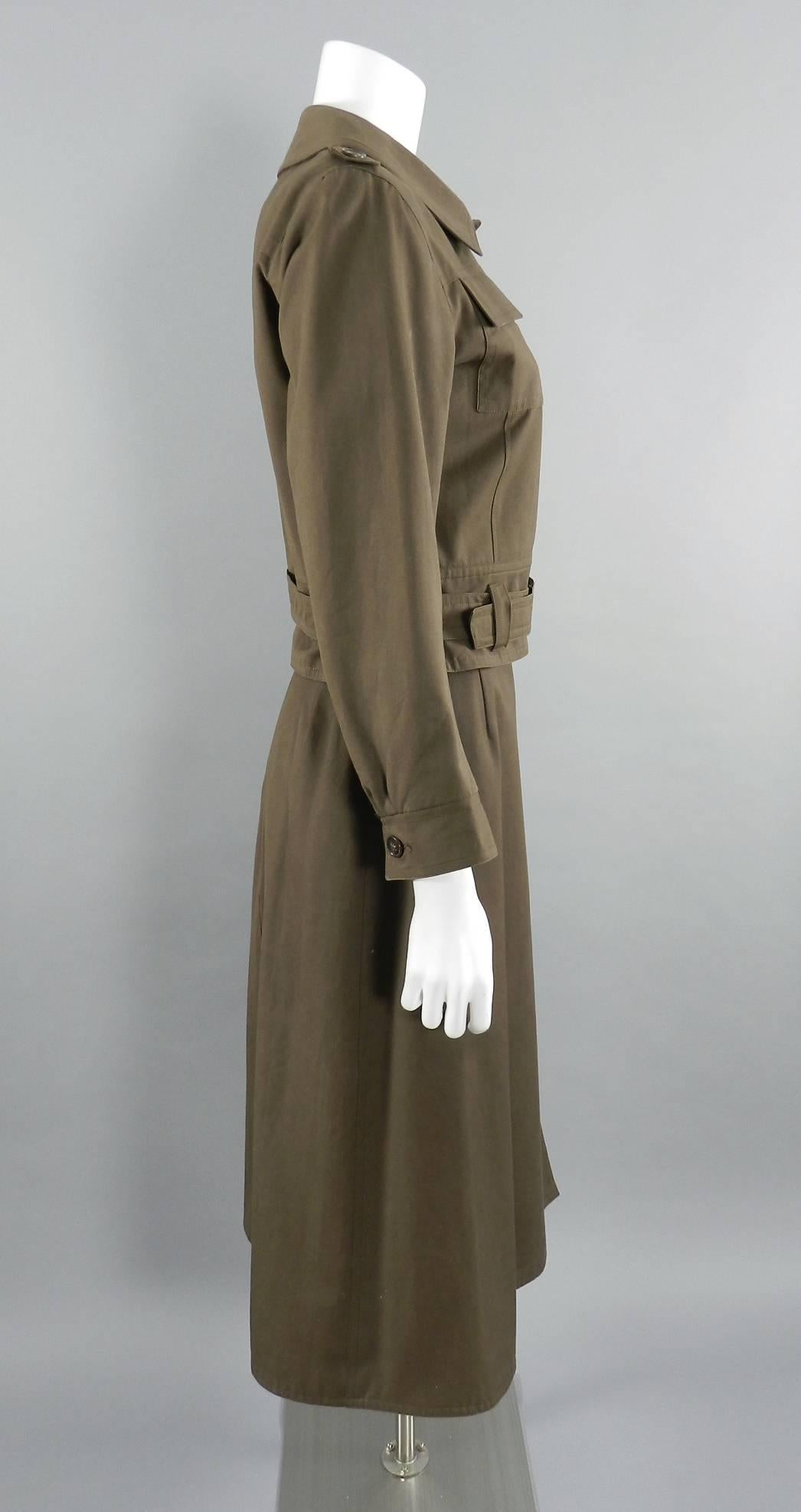 Women's YSL Vintage 1968 La Saharienne Safari Jacket / Skirt Suit - Khaki Green 