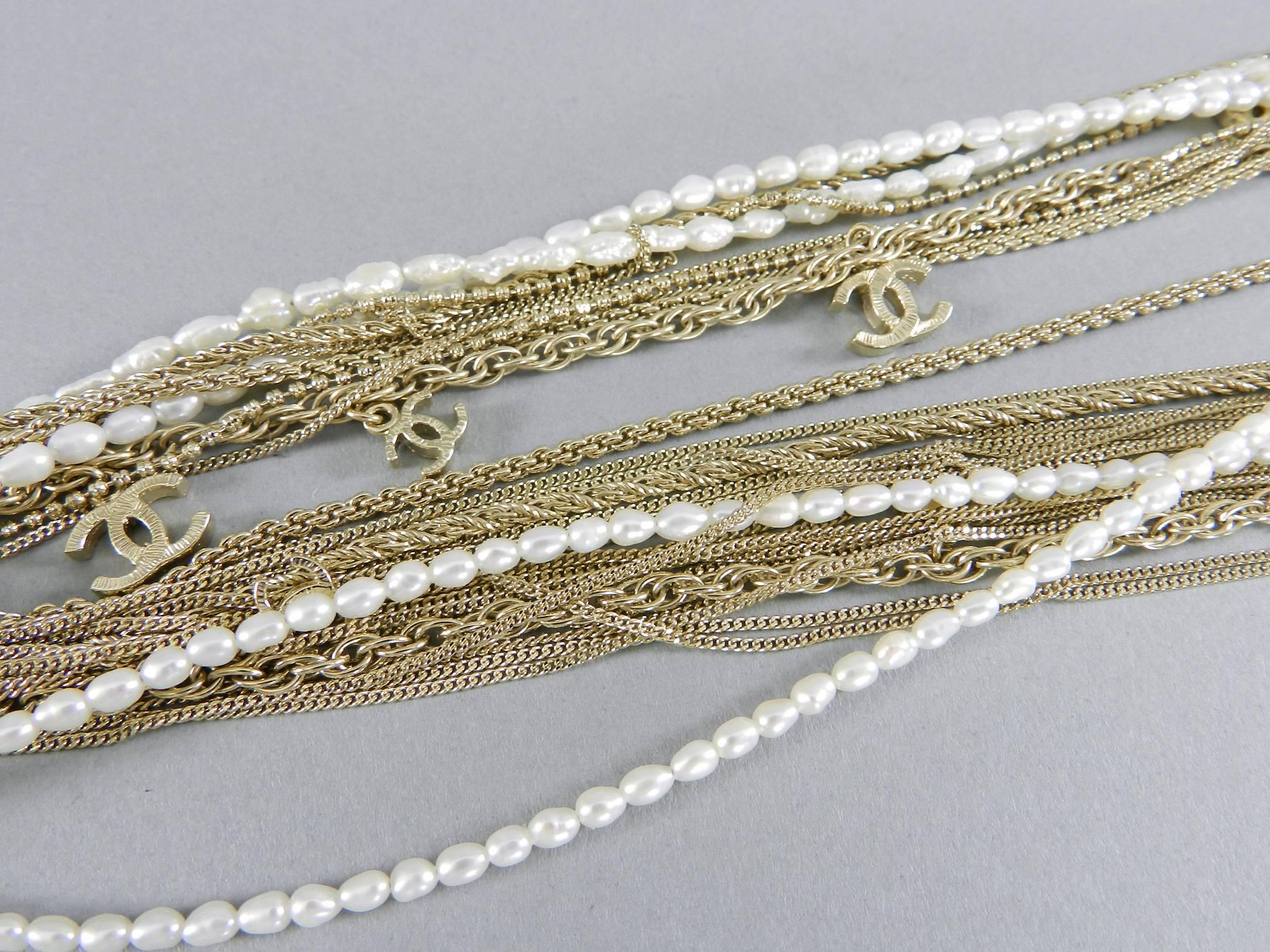 Chanel 11C Gold and Pearl Braided Long Rope Necklace with Tassel 1