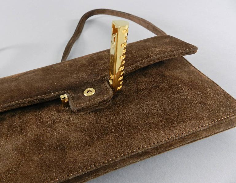 Hermes Vintage 1980's Brown Suede Shoulder Bag with H Bar Clasp at 1stDibs