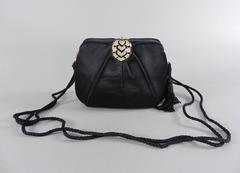 Judith Leiber Black Silk Satin Evening Bag with Rhinestone Clasp