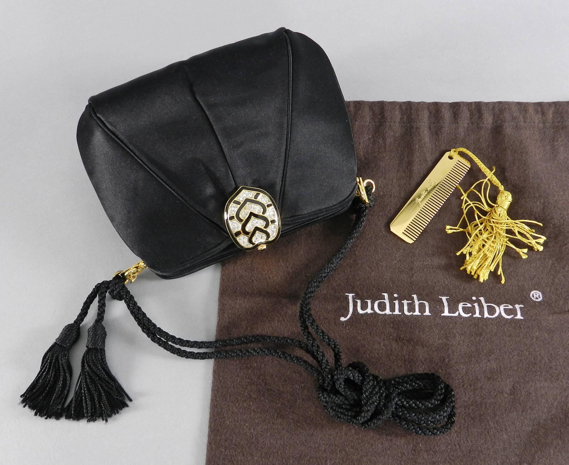 Judith Leiber Black Silk Satin Evening Bag with Rhinestone Clasp 1