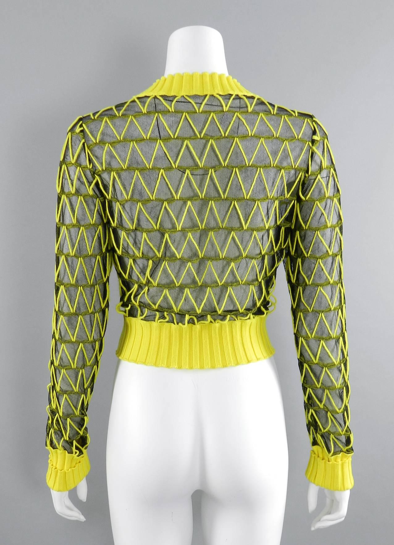 Maison Margiela Fall 2013 Runway Yellow and Black Mesh Crop Sweater 1