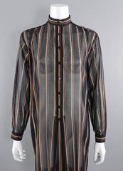 Yves Saint Laurent Vintage 1970's Brown Black Sheer Striped Tunic Dress
