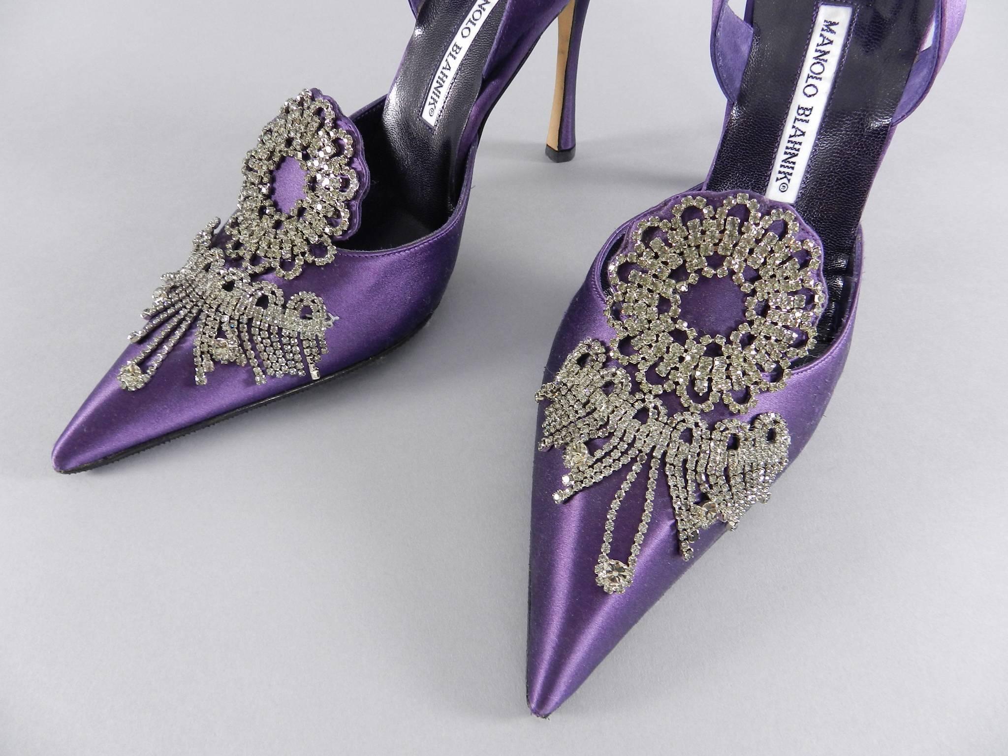 Black Manolo Blahnik Royal Purple Silk Satin and Rhinestone Shoes