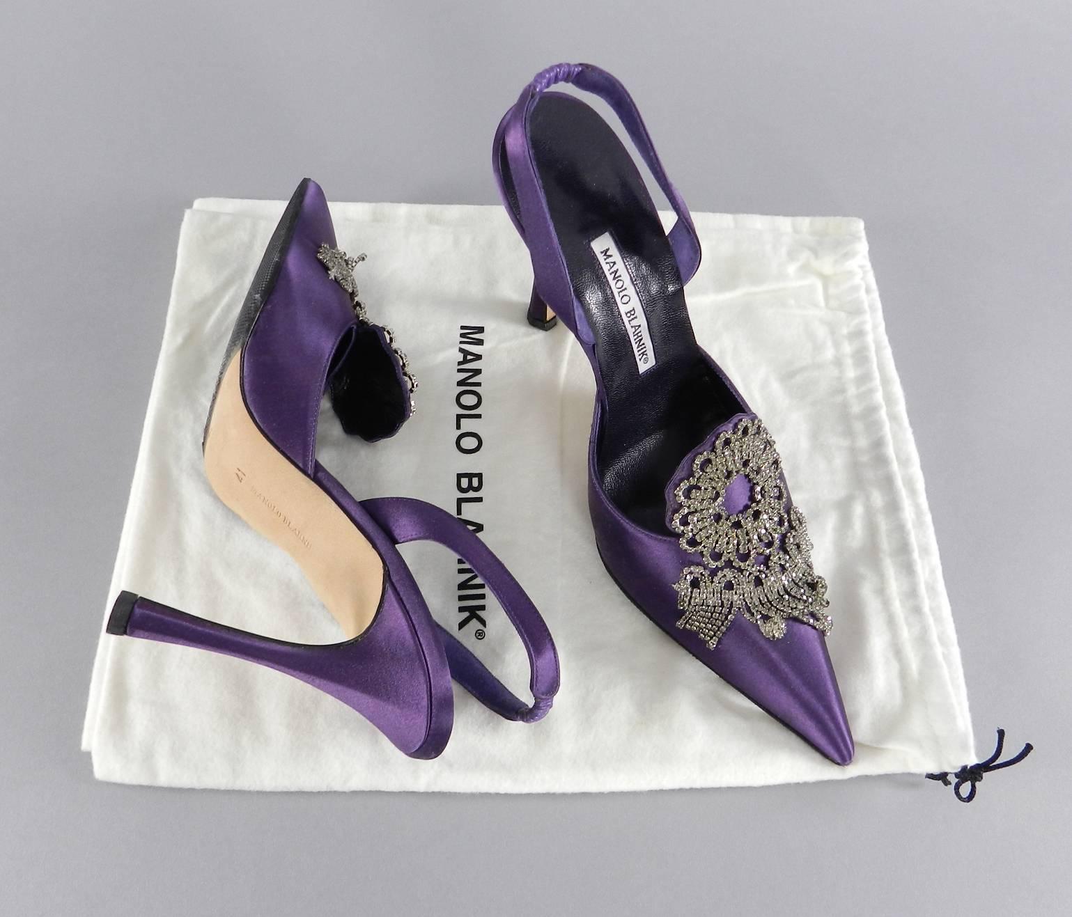 Women's Manolo Blahnik Royal Purple Silk Satin and Rhinestone Shoes
