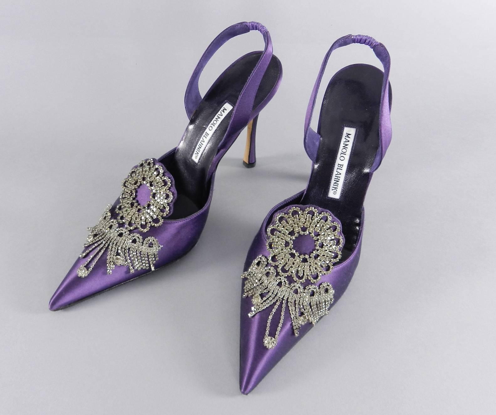 Manolo Blahnik Royal Purple Silk Satin and Rhinestone Shoes 1