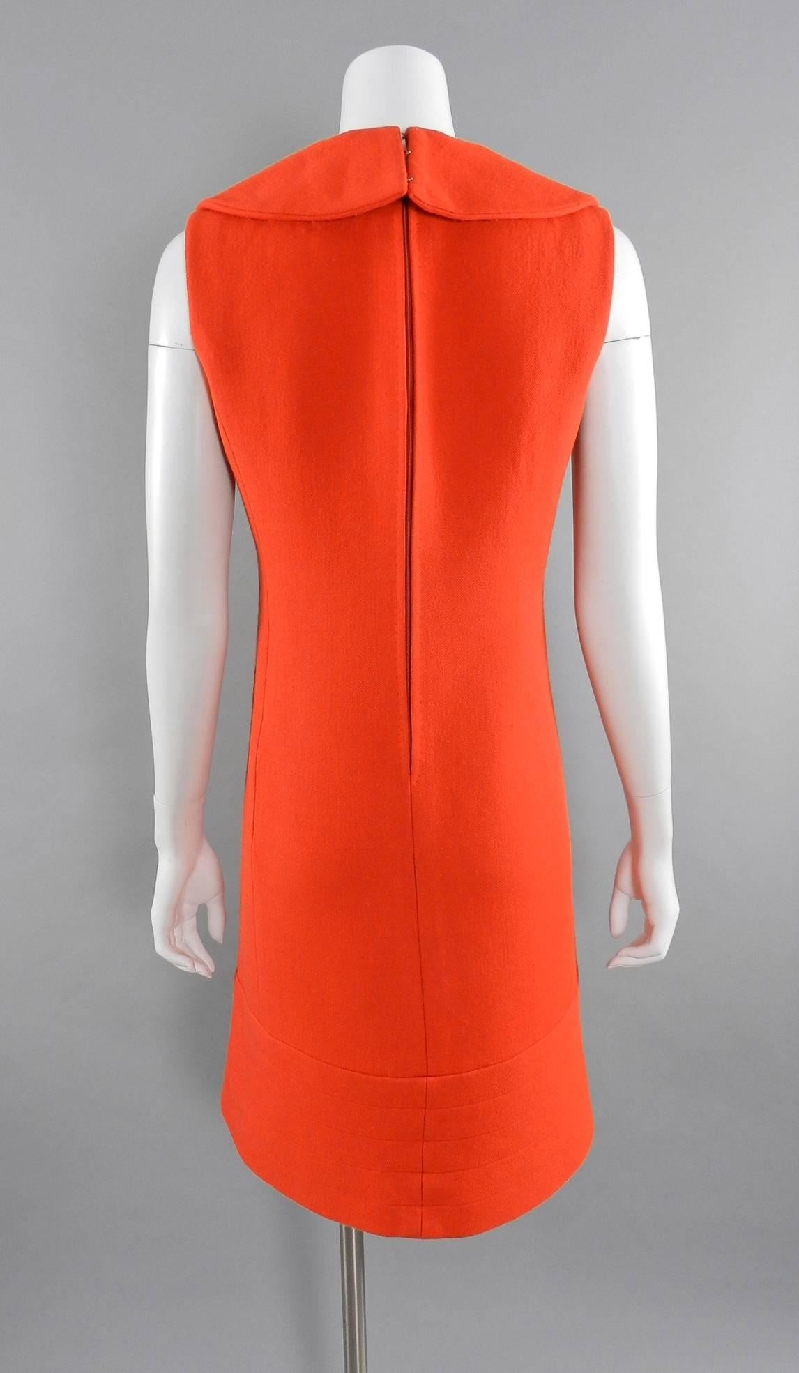 Red Pierre Cardin Vintage 1960's Orange Wool Mod Dress