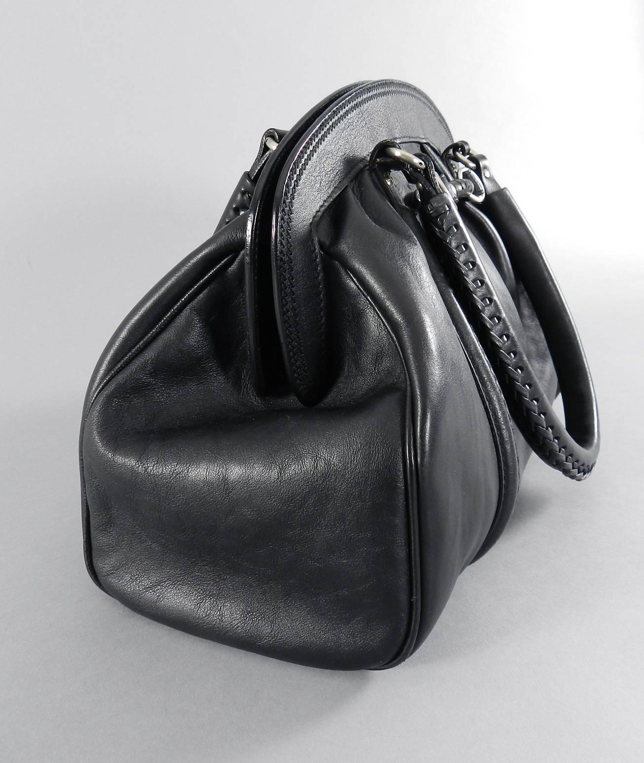 Christian Dior Black Handbag with Braided Handles In Excellent Condition For Sale In Toronto, ON