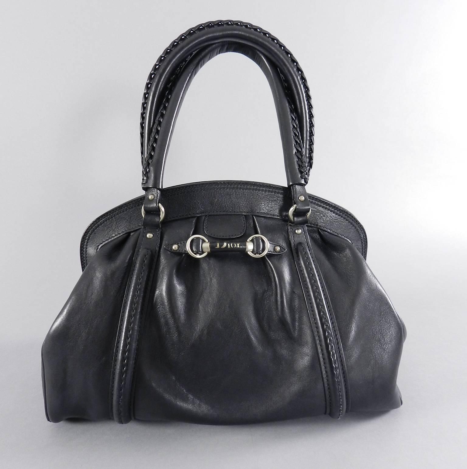 Christian Dior Black Handbag with Braided Handles For Sale 4