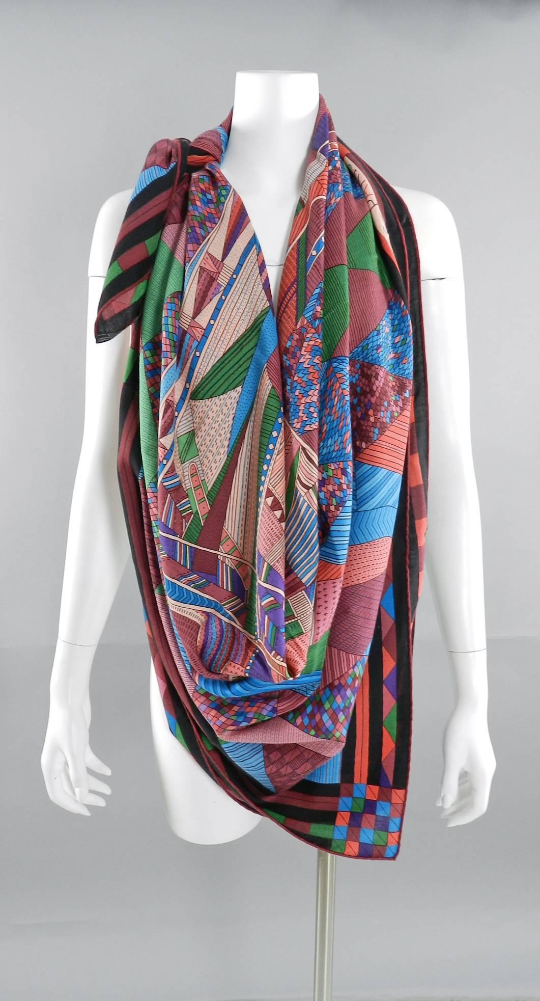 Hermes Patchwork Horse Cashmere silk 140cm shawl scarf In Excellent Condition In Toronto, ON