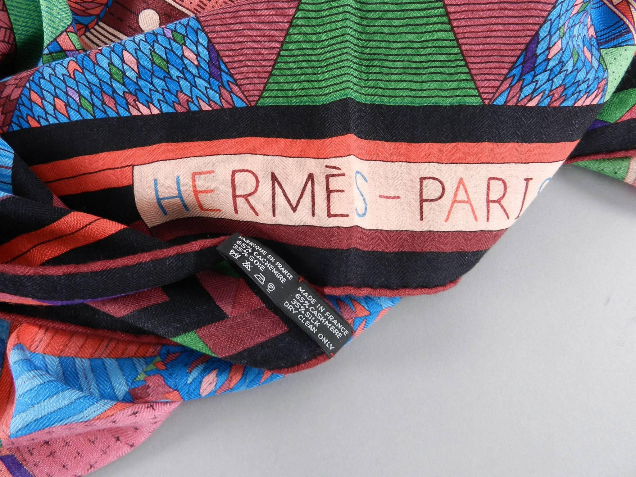Hermes Patchwork Horse Cashmere silk 140cm shawl scarf 2