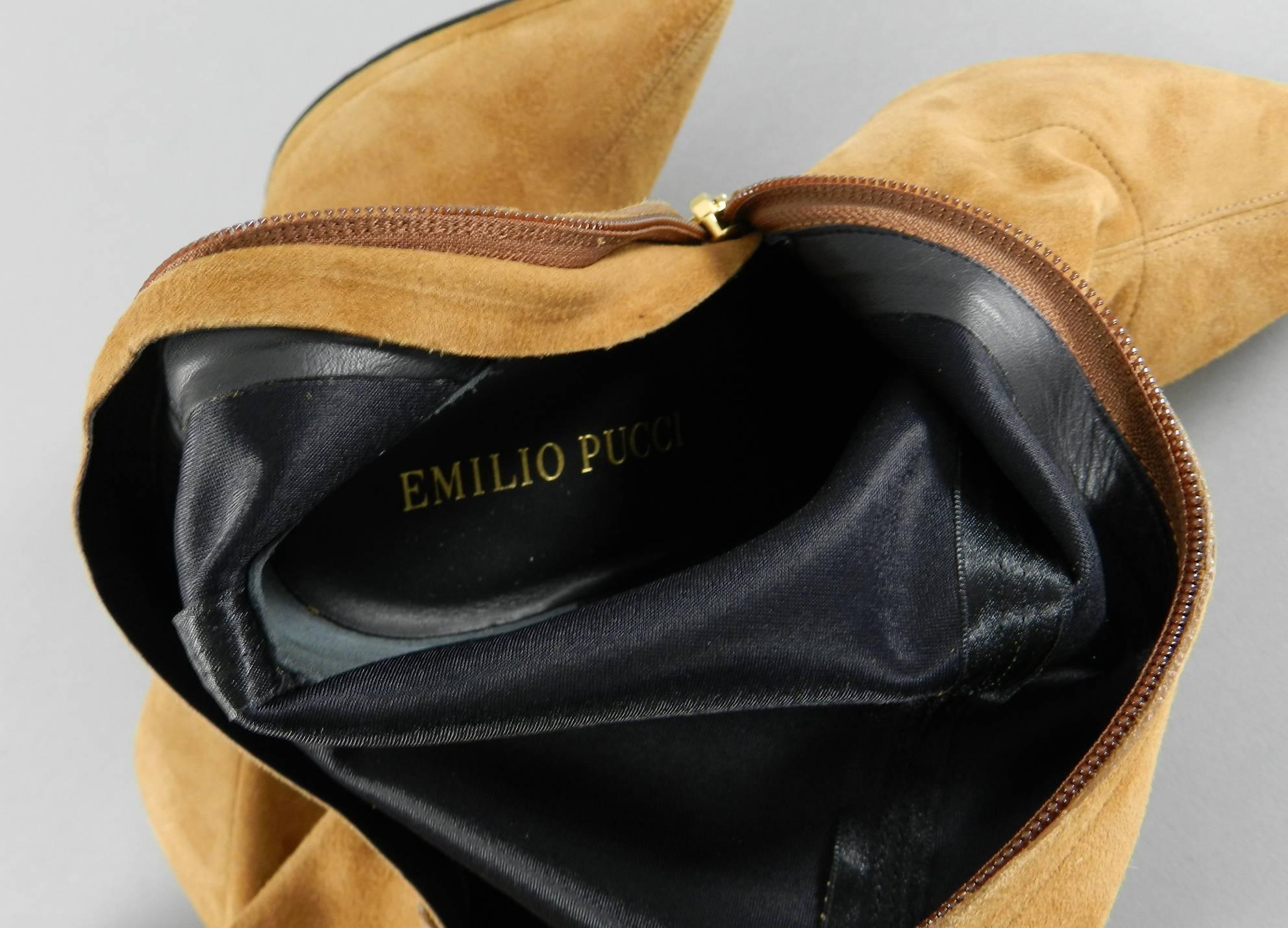 Emilio Pucci Fall 2013 Runway Tan Suede Over the Knee High Heel Boots In New Condition In Toronto, ON