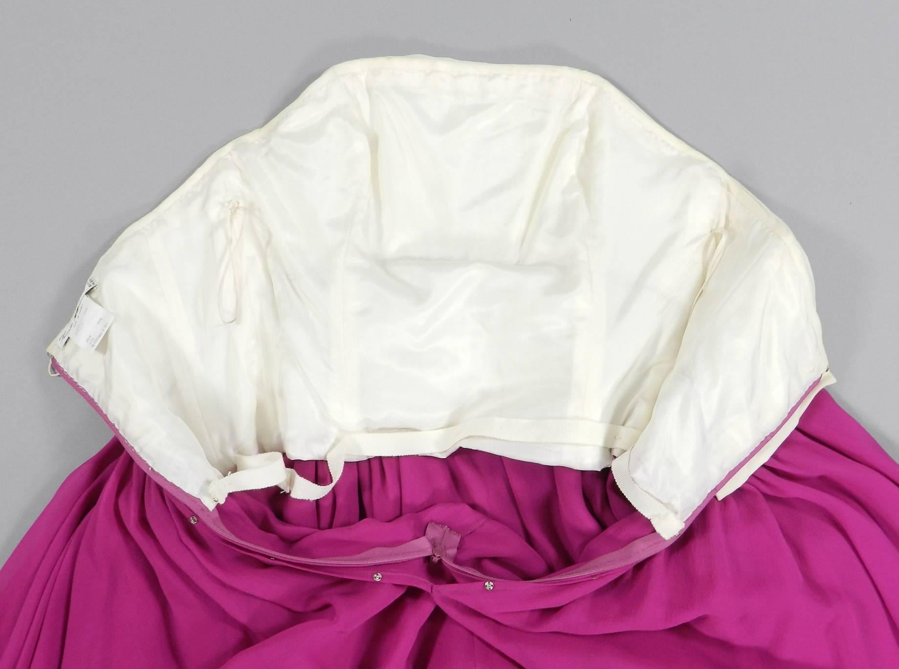 Women's Karl Lagerfeld vintage 1985 Fuchsia and Ivory Strapless Silk cocktail Dress For Sale
