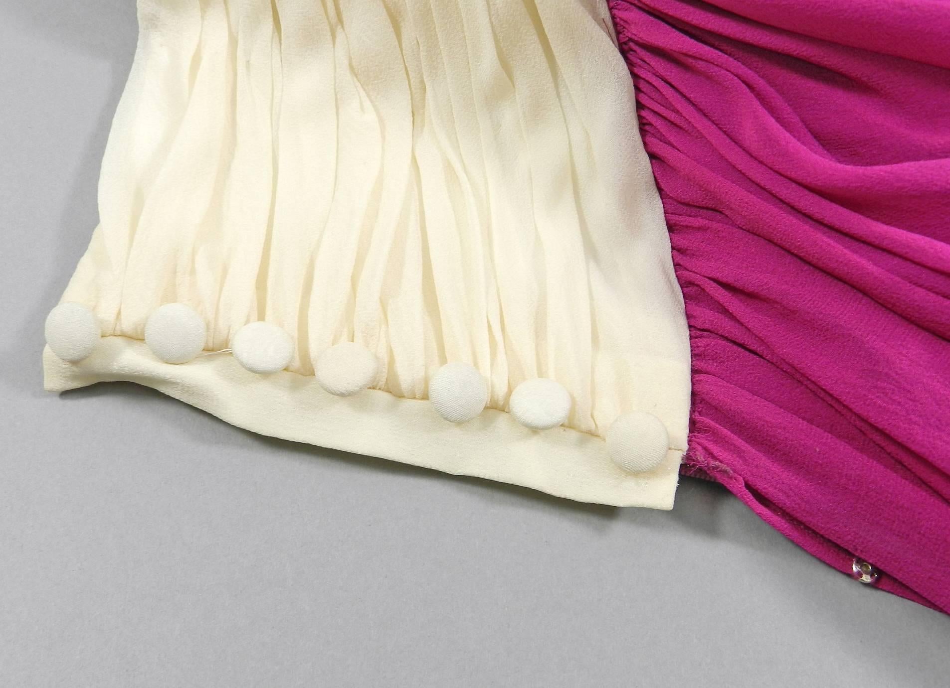 Karl Lagerfeld vintage 1985 Fuchsia and Ivory Strapless Silk cocktail Dress For Sale 2