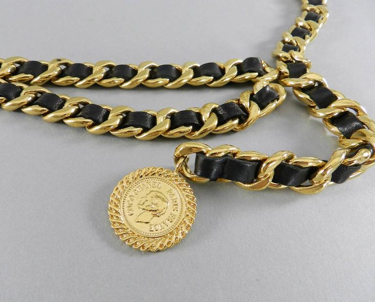 Chanel 1982 COCO Mark Coin Leather Vintage Chain Belt Red x Gold [Used] [Authentic Guaranteed]