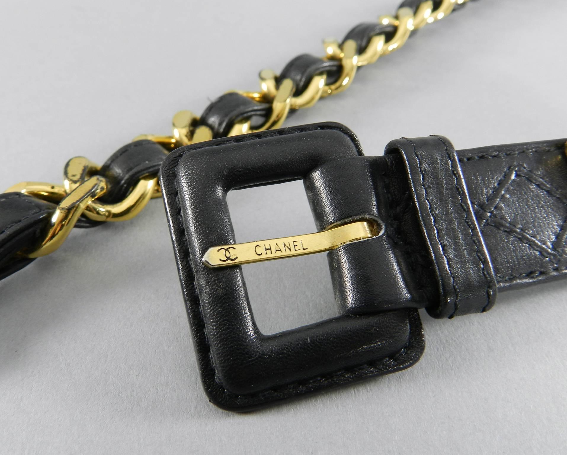 Women's Chanel Vintage 1980's goldtone Chain Lambskin Leather Belt With Luggage Tag