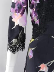 Dolce and Gabbana Purple and Red Silk Roses Dress with Black Lace