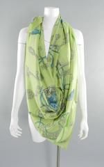 HERMES Lime Green Light Cotton 140 cm Pareo / Shawl / Wrap "Les Clefs"
