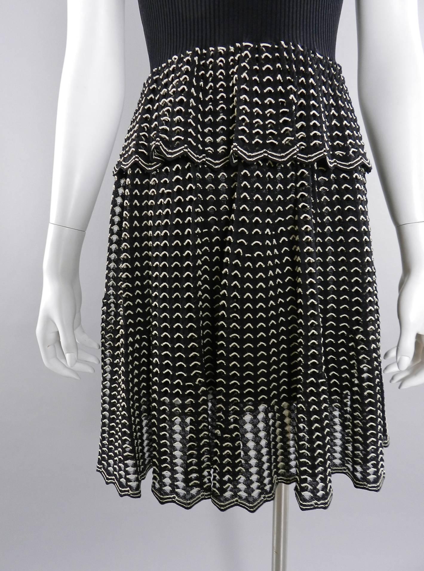 Alexander McQueen Black Ribbed Stretch Knit Peplum Dress In New Condition In Toronto, ON