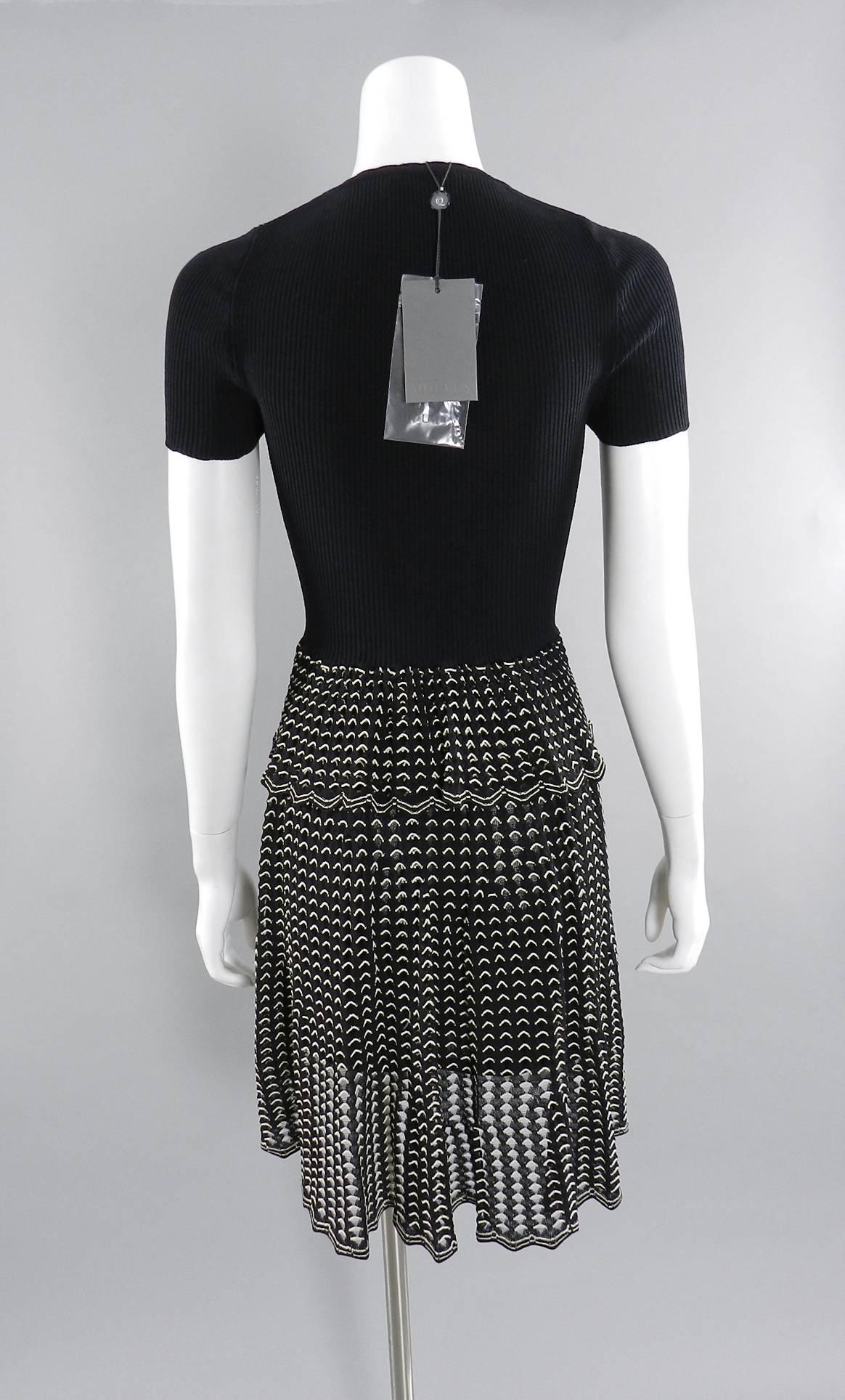 Women's Alexander McQueen Black Ribbed Stretch Knit Peplum Dress