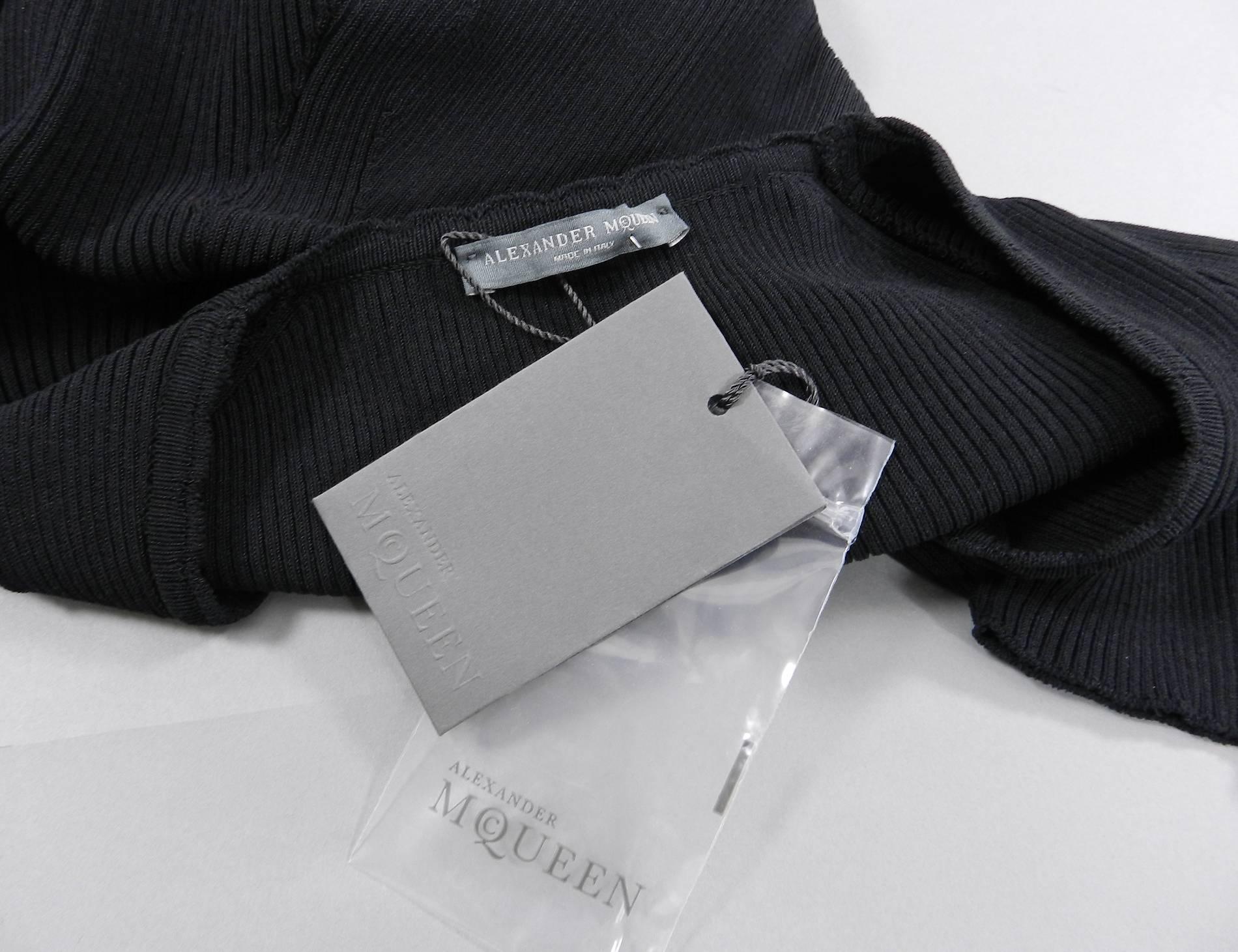 Alexander McQueen Black Ribbed Stretch Knit Peplum Dress 1
