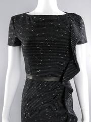 Valentino black flecked wool Dress with Ruffle and Leather Belt