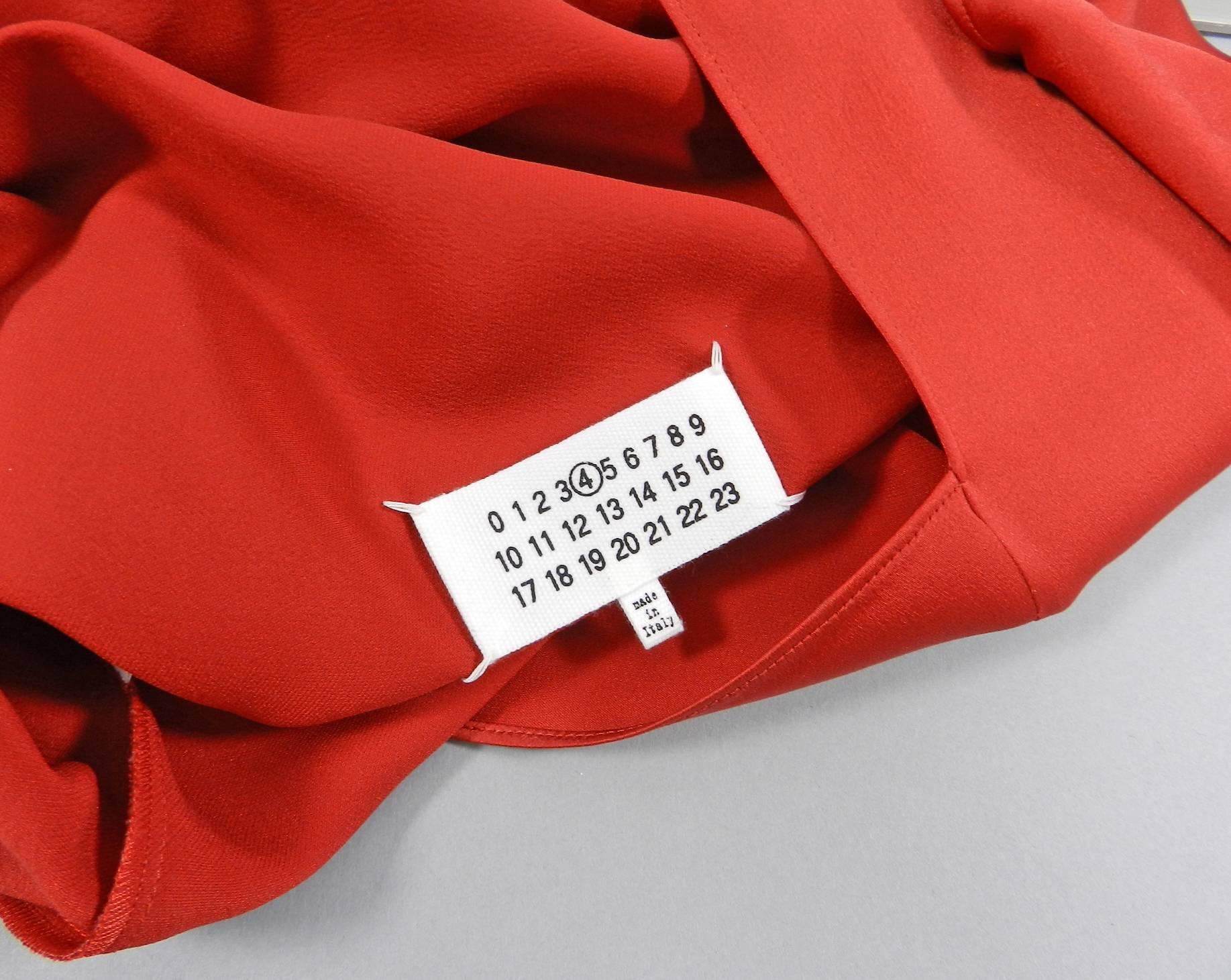 Maison Martin Margiela Red Silk Satin Bias 1930 style dress / gown.  Bright lipstick red satin (57% acdetate, 26 polyamide, 17 silk).  Tagged size IT 44 (USA 8). Excellent clean pre-owned condition. Pull over style with no zippers or fasteners. 